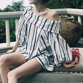 3/4-sleeve Off Shoulder Striped Top