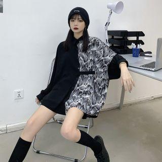 Batwing Sleeve Printed Panel Shirt