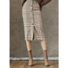 Button-front Tweed Midi Skirt