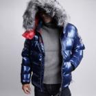 Hooded Faux-fur Trim Embroidered Padded Jacket