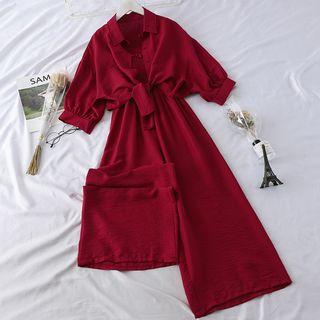Set: Elbow-sleeve Shirt + Sleeveless Jumpsuit
