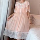 Short-sleeve Lace Trim Midi Sleep Dress