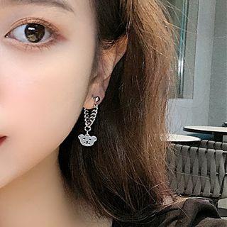 Bear Chained Dangle Earring 1 Pair - S925 Silver Needle - Silver - One Size