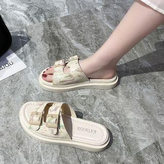 Floral Print Buckled Slide Sandals
