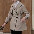 Contrast Trim Belted Trench Jacket