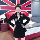 Lettering Long-sleeve Zip-front Mini Dress