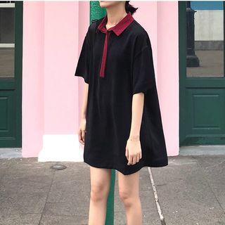 Elbow-sleeve Mini Polo Shirt Dress