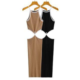 Spaghetti-strap Cut-out Knit Midi Sheath Dress