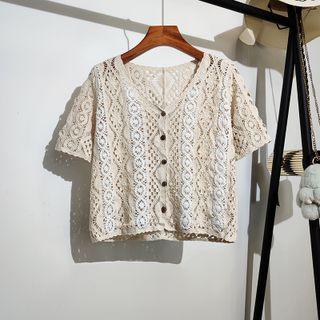 Cropped V-neck Cut-out Knit Cardigan