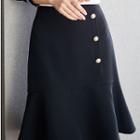 Faux Pearl Button Skirt