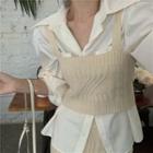 Plain Shirt / Cable Knit Camisole Top / Midi Pencil Skirt