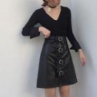 Bow Accent Faux Leather A-line Skirt