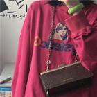 Printed Long-sleeve T-shirt Fushsia - One Size