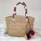 Contrast Color Handle Woven Tote Bag