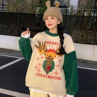 Crewneck Color-block Printed Sweater