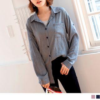 Long Sleeve Loose Gingham Blouse