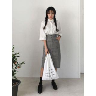 Zip-front Gingham Midi H-line Skirt