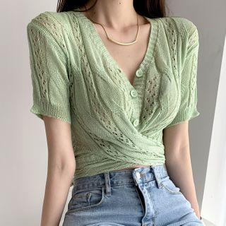 Short-sleeve Pointelle Twisted Knit Top