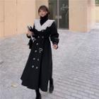 Lace-collar Double-breasted Long Wool Coat