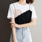 Mock Two-piece Short-sleeve Fringed T-shirt