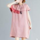 Short-sleeve Ruffle A-line Dress Pink - One Size