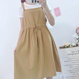 Plain Drawstring Waist Pinafore Dress