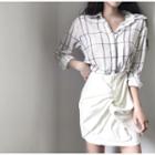 Check Long-sleeve Shirt / Knotted Mini Skirt