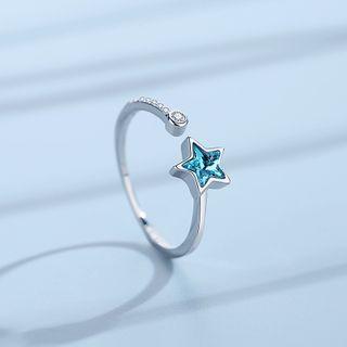 925 Sterling Silver Rhinestone Star Open Ring Ring - Silver - One Size