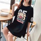 Pig Print Elbow-sleeve Tunic T-shirt