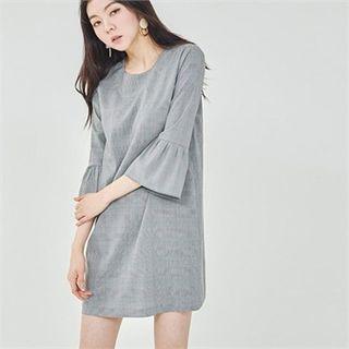 Frill-sleeve Check Shift Dress