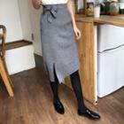 Tie-waist Asymmetric-hem Knit Skirt