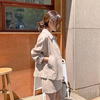 Loose-fit Linen Jacket Beige - One Size