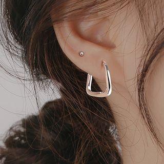 Square Sterling Silver Hoop Earring 1 Pair - Silver - One Size