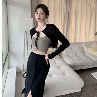Plain Drawstring Cardigan / Plain Cropped Tank Top