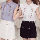 Sleeveless Floral Embroidery Shirt