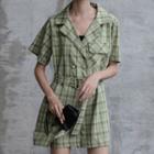 Short-sleeve Plaid Doubled-breasted Playsuit