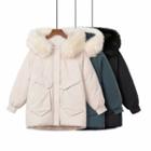 Furry Trim Hooded Embroidered Padded Jacket