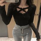 Lace Cross Strap Long Sleeve Top