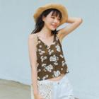 Floral Print Camisole Top Coffee & White - One Size