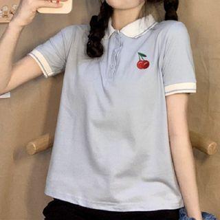 Short-sleeve Cherry Print Polo Shirt