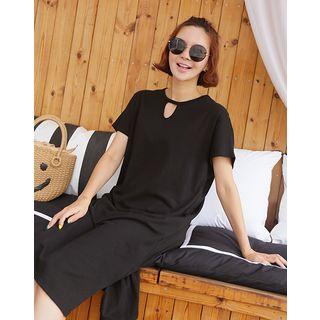 Cutout-detail Frill-hem Midi T-shirt Dress