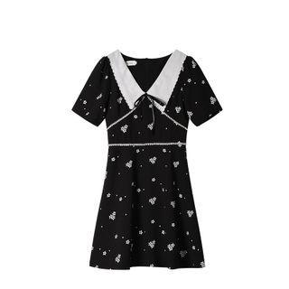 Collar Short Sleeve Floral Print Dress