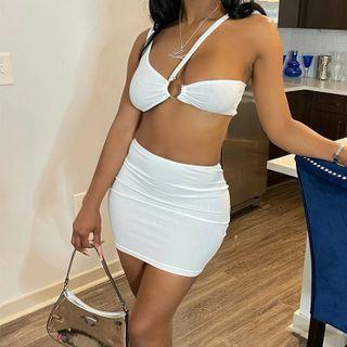 Set: Plain Cropped Top + Plain High-waist Pencil Skirt