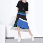 Short-sleeve Colored Panel Pleated Dress Black - One Size