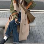 Double-breasted Two-tone Coat Khaki & Army Green - One Size