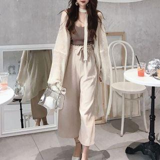 Wide-leg Pants / Camisole Top / Long Chunky Cardigan