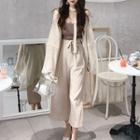 Wide-leg Pants / Camisole Top / Long Chunky Cardigan
