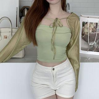 Denim Shorts / Tube Top / Blouse