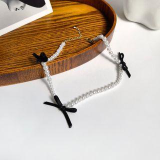 Bow Faux Pearl Necklace White - One Size