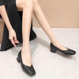 Block Heel Square- Toe Pumps